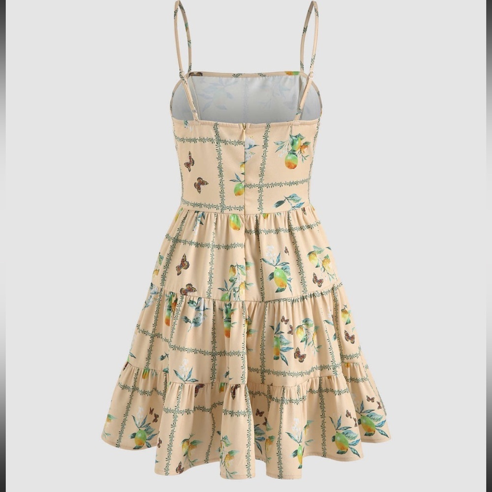NWT CIDER BUTTERFLY & FRUIT PATTERN RUFFLE LAYER CAMI DRESS - Size Small SKU:363 - Picture 5 of 9